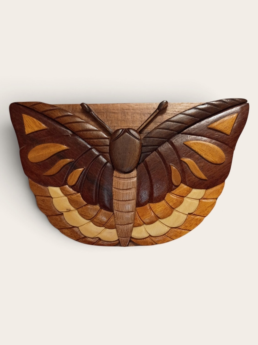 Carver Dan's Handcrafted Butterfly Moth Wood Puzzle Jewelry Wooden Trinket Box